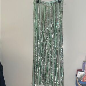 Sequin Stripe Pants in Mint Green and Silver